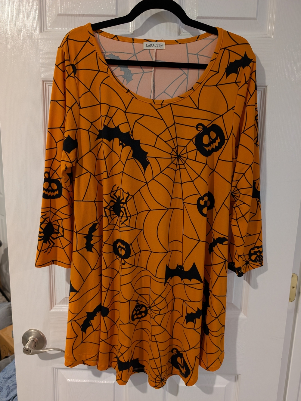 Larace Orange and Black Halloween Theme 3/4 Sleeve Swing Tunic Top in Size 2X